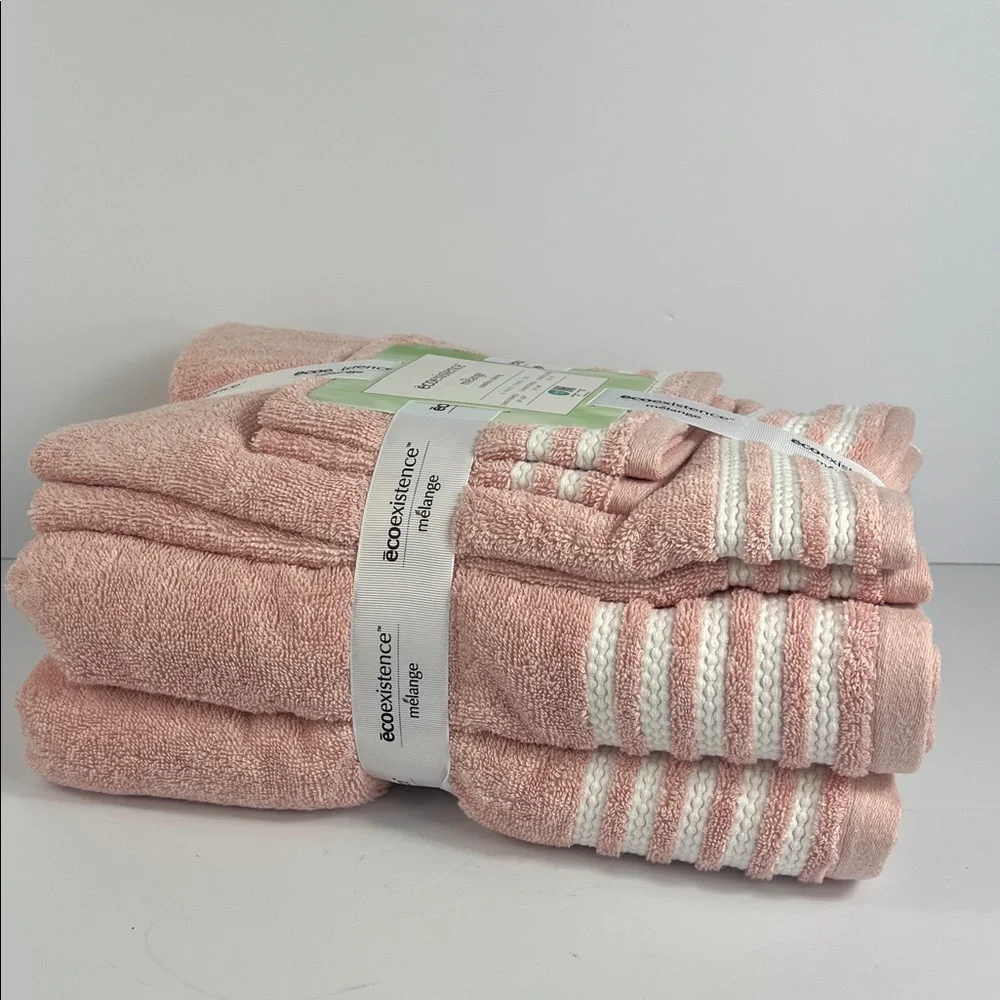 Ecoexistence Mélange Towel Set Pink White Soft Cotton Absorbent Set of 6 NEW